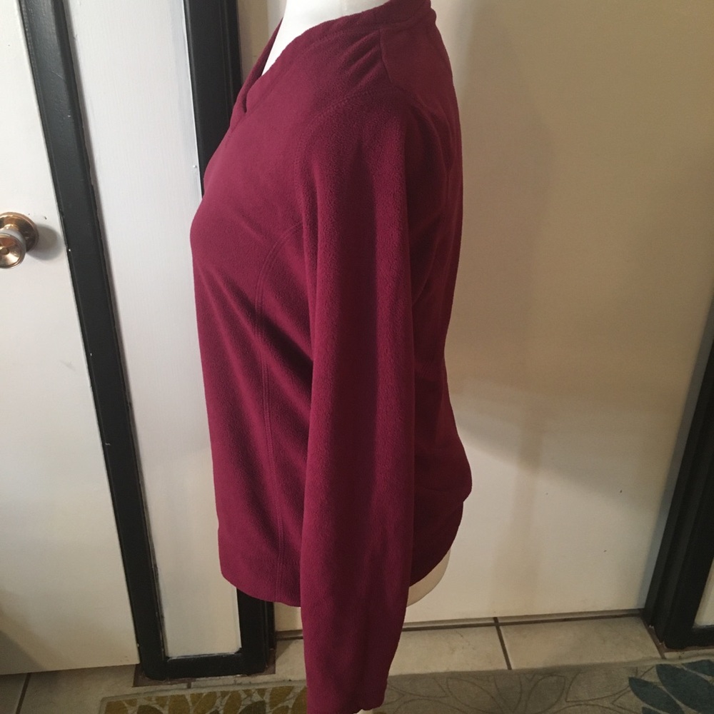 Fuchsia/raspberry fleece v-neck pullover sweatshirt - Picture 4 of 6